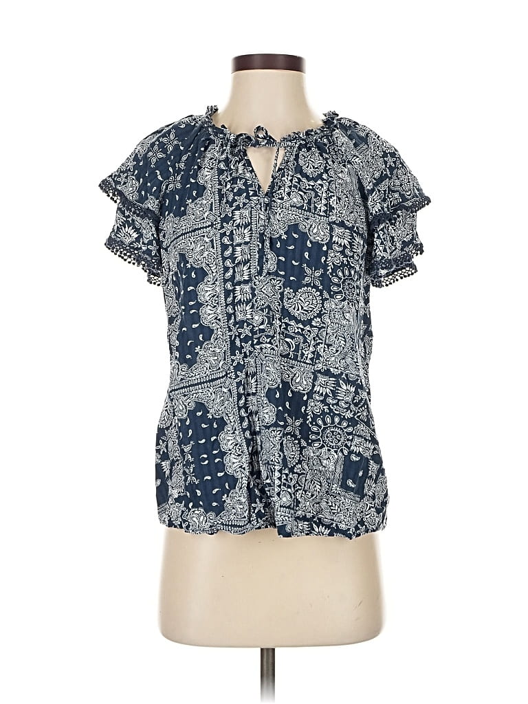 Pre-owned Christopher & Banks Short Sleeve Blouse In Blue
