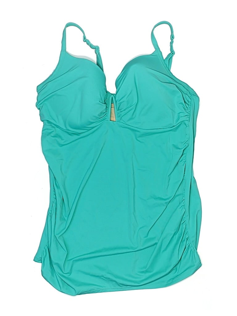 Pre-owned Swim By Cacique Swimsuit Top Teal Solid Pattern Swimwear In Blue
