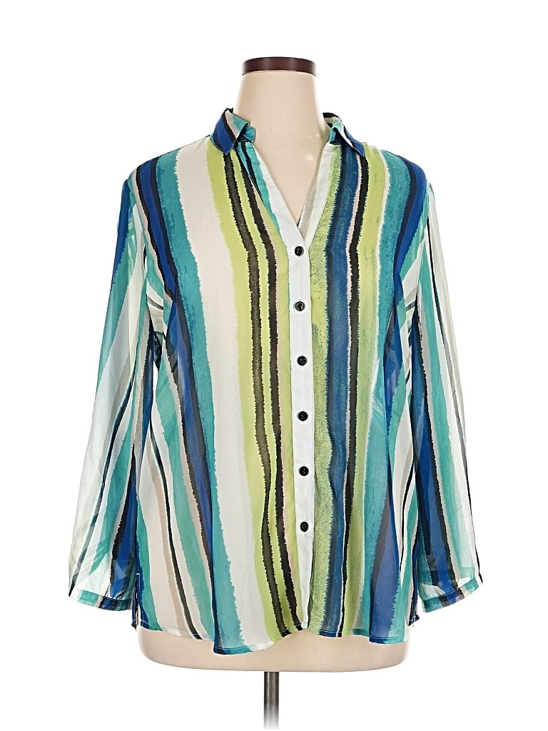 Pre-owned Chico's Long Sleeve Button Down Shirt In Green