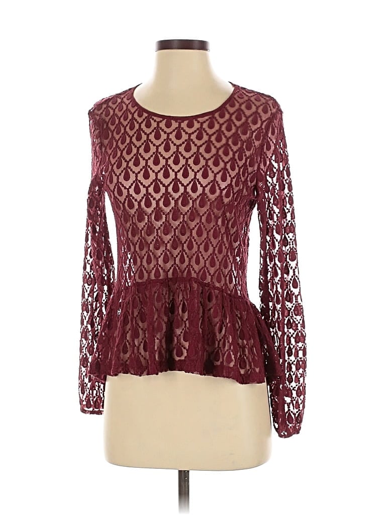 Pre-owned H&m Long Sleeve Blouse In Burgundy