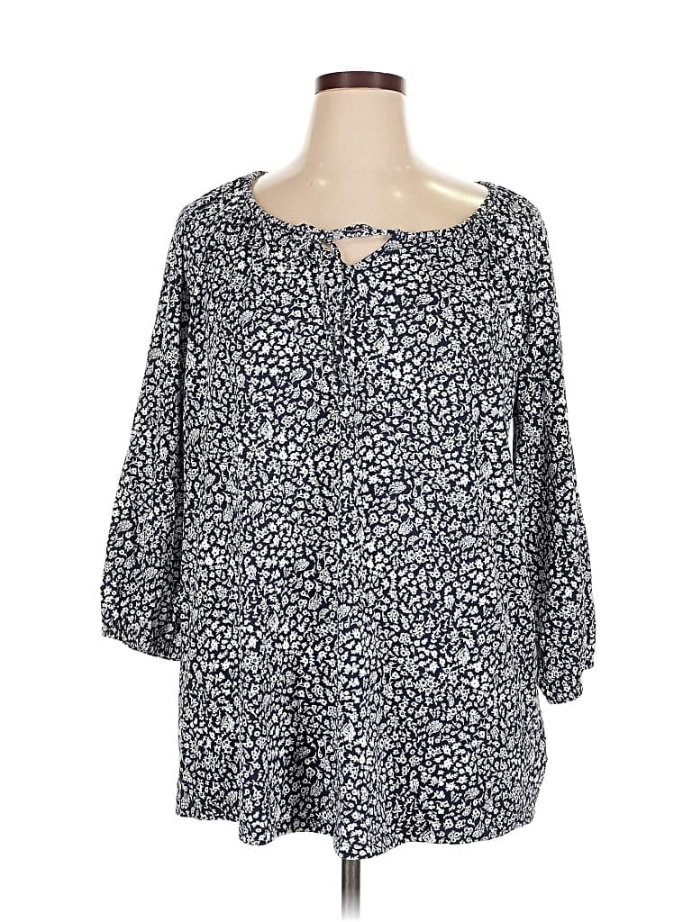 Pre-owned Lands' End 3/4 Sleeve Blouse In Blue