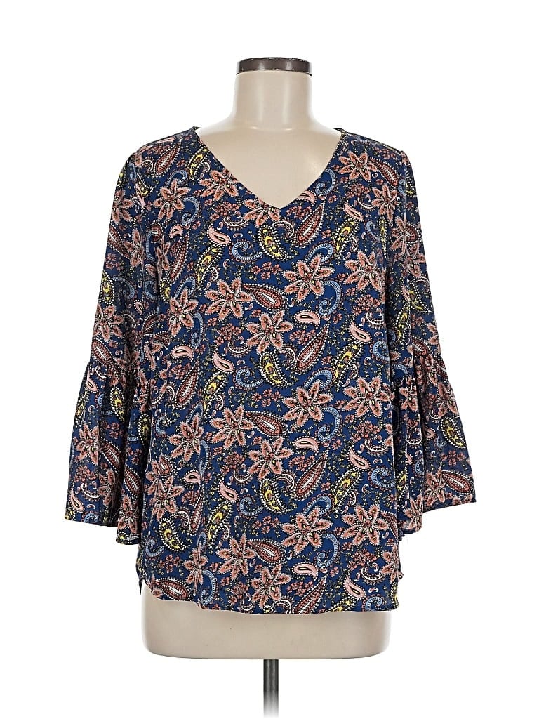 Pre-owned Valerie Stevens 3/4 Sleeve Blouse In Blue