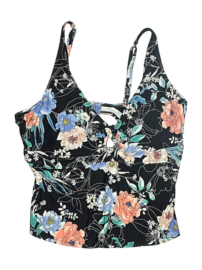 Pre-owned Freshwater Swimsuit Top Black Floral Pattern Swimwear