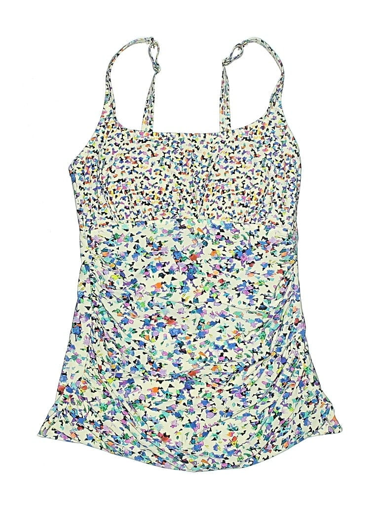 Pre-owned Profile By Gottex Swimsuit Top Blue Floral Pattern Swimwear