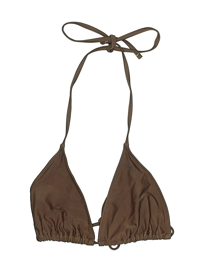 UNBRANDED Pre-owned Swimsuit Top Brown Solid Pattern Swimwear