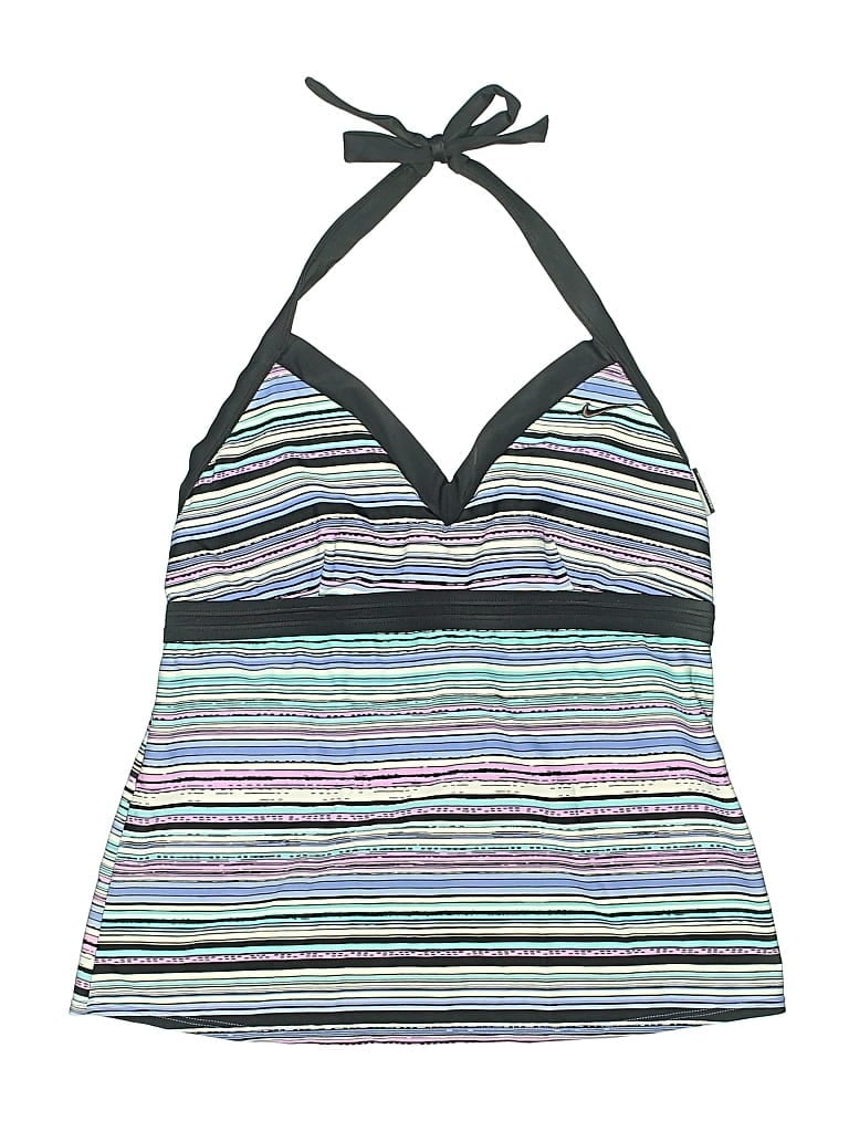 Pre-owned Nike Swimsuit Top Blue Stripes Pattern Swimwear
