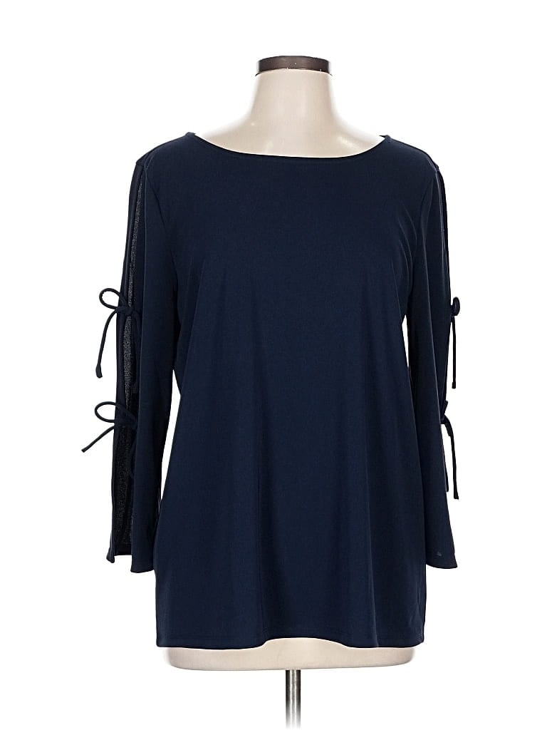 Pre-owned Ann Taylor Factory 3/4 Sleeve Top Blue Boatneck Tops