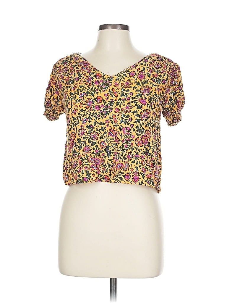 Pre-owned Cynthia Rowley Tjx Short Sleeve Top Yellow Sweetheart Neckline Tops