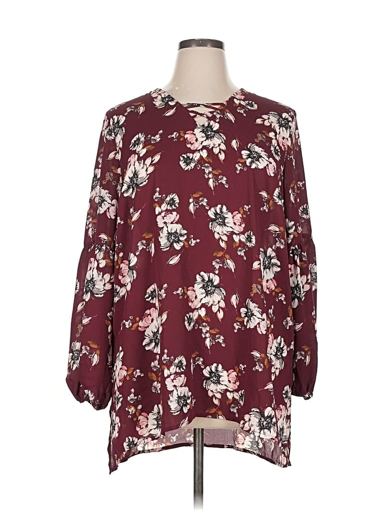Pre-owned Maurices 3/4 Sleeve Blouse In Burgundy