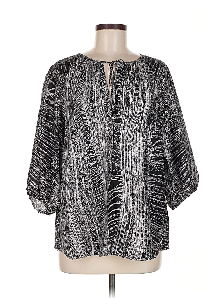 Pre-owned Raquel Allegra 3/4 Sleeve Blouse In Gray