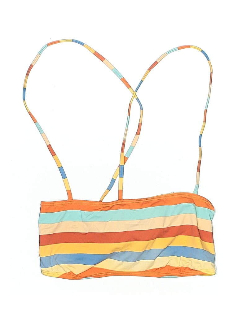 Pre-owned The Bikini Lab Swimsuit Top Orange Stripes Pattern Swimwear