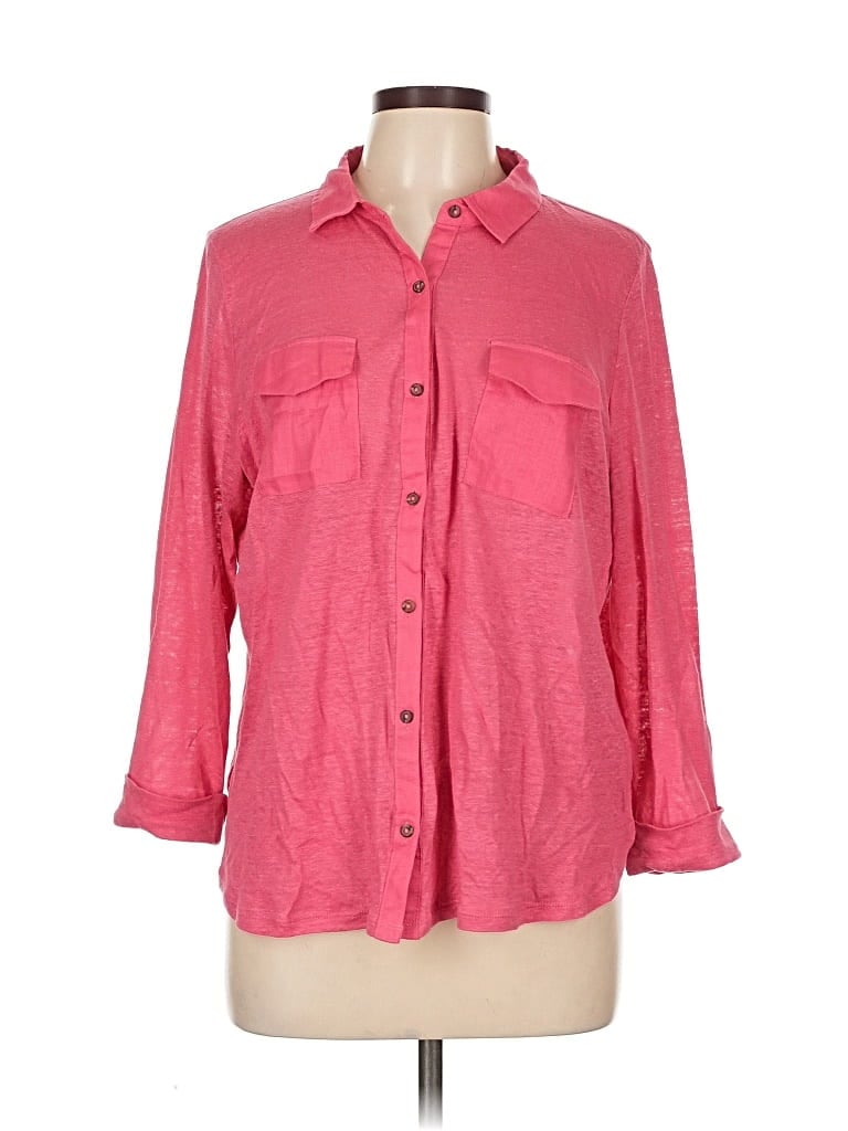 Pre-owned Sigrid Olsen 3/4 Sleeve Button Down Shirt In Pink