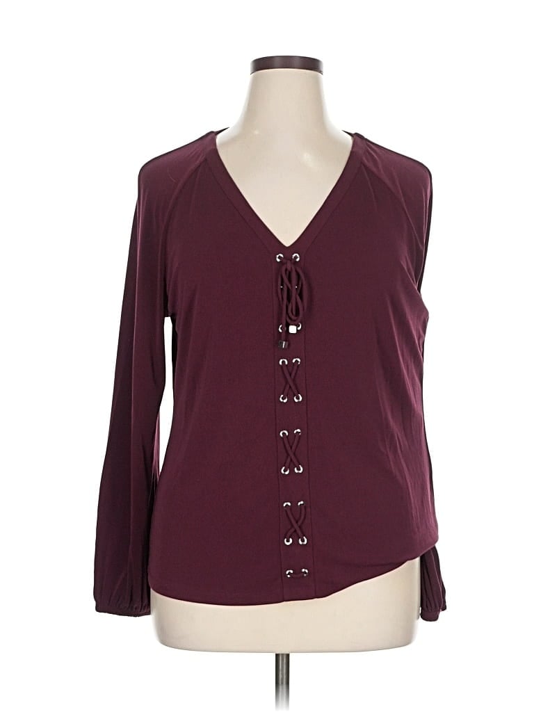 Pre-owned Inc International Concepts 3/4 Sleeve Blouse In Burgundy