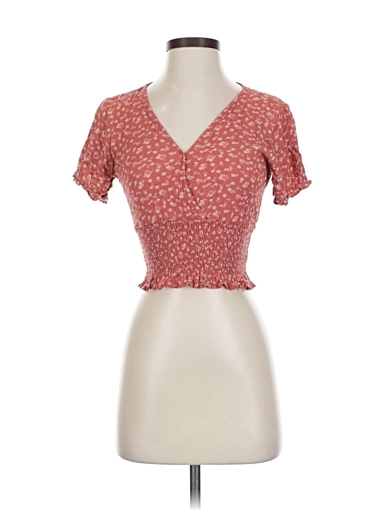 Pre-owned Paper Crane Short Sleeve Top Red Sweetheart Neckline Tops