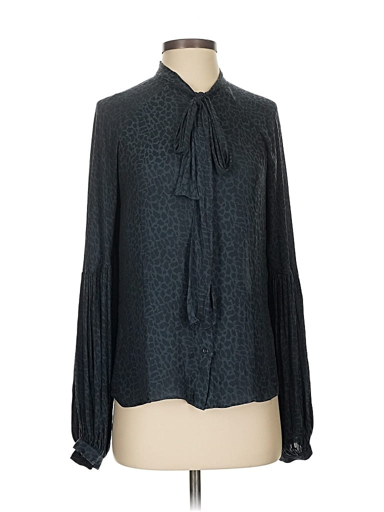 Pre-owned 7 For All Mankind Long Sleeve Blouse In Black