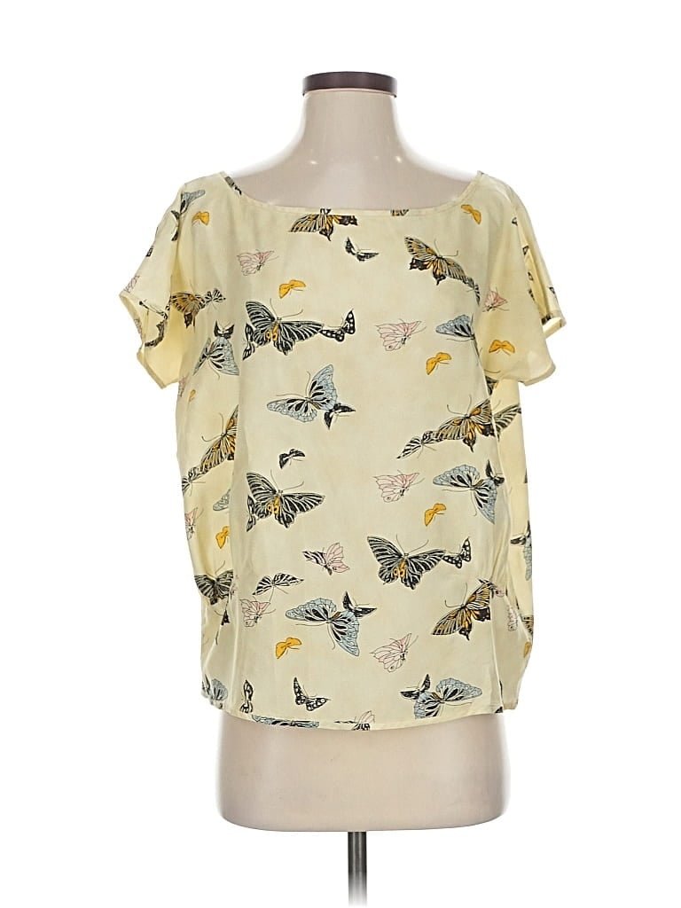 TWENTY8TWELVE Pre-owned Short Sleeve Silk Top Yellow Cold Shoulder Neckline Tops