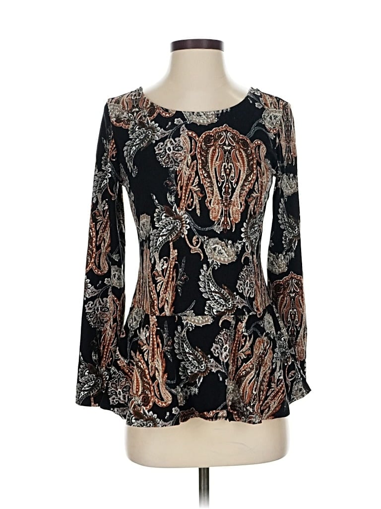 Pre-owned Bobeau Long Sleeve Blouse In Black