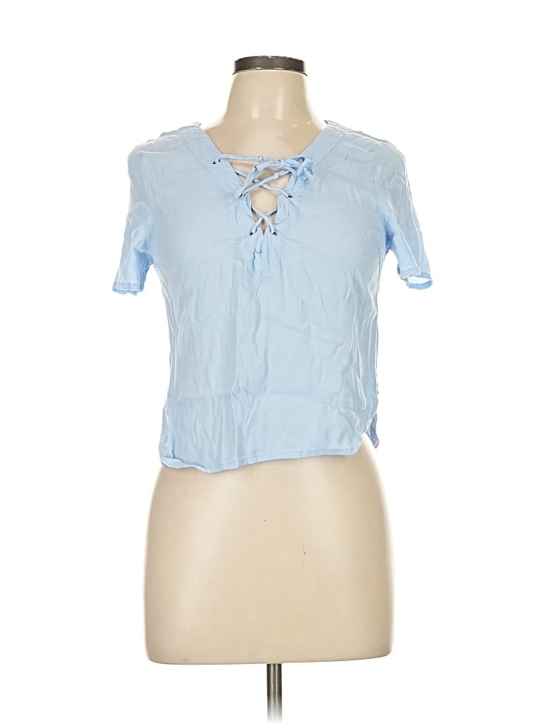 ALYTHEA Pre-owned Short Sleeve Top Blue Keyhole Neckline Tops