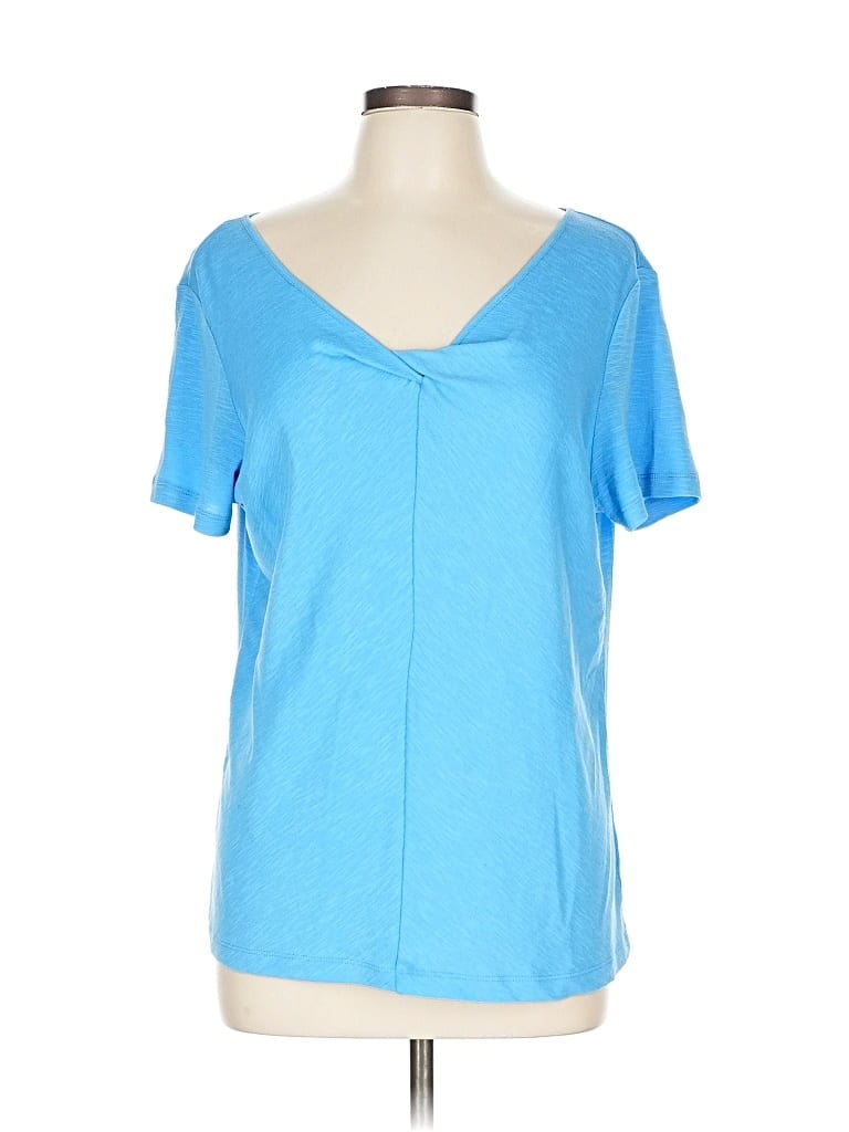 Pre-owned Nic + Zoe Short Sleeve Top Blue Scoop Neck Tops