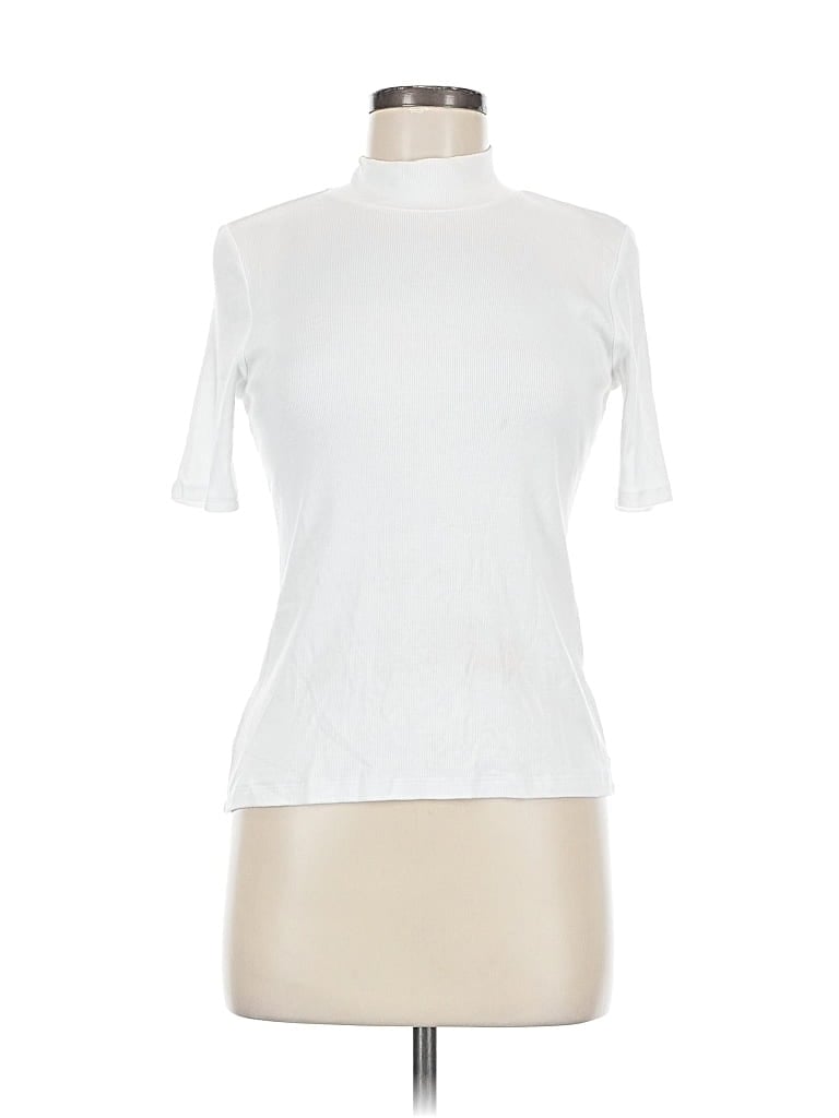 Pre-owned J By Joie Short Sleeve Top White Mock Neckline Tops