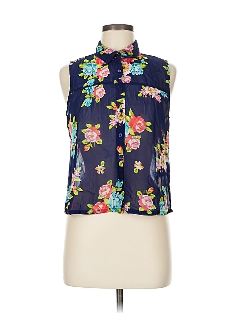 Pre-owned Toxik3 Sleeveless Button Down Shirt In Blue