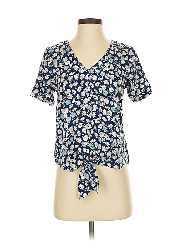 Pre-owned Madewell Short Sleeve Blouse In Blue