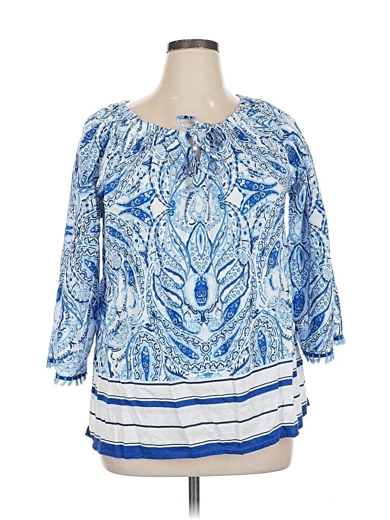 Click to view more detailed imagery on our partner's website Pre-owned Rafaella 3/4 Sleeve Blouse In Blue