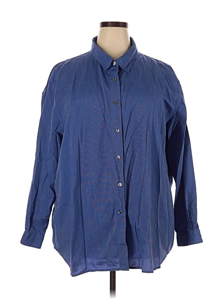 Pre-owned August Max Woman Long Sleeve Button Down Shirt In Blue