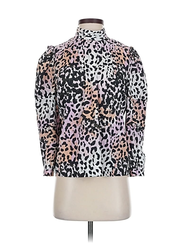 Pre-owned Veronica Beard 3/4 Sleeve Silk Top Pink Animal Print Pattern High Neck Tops
