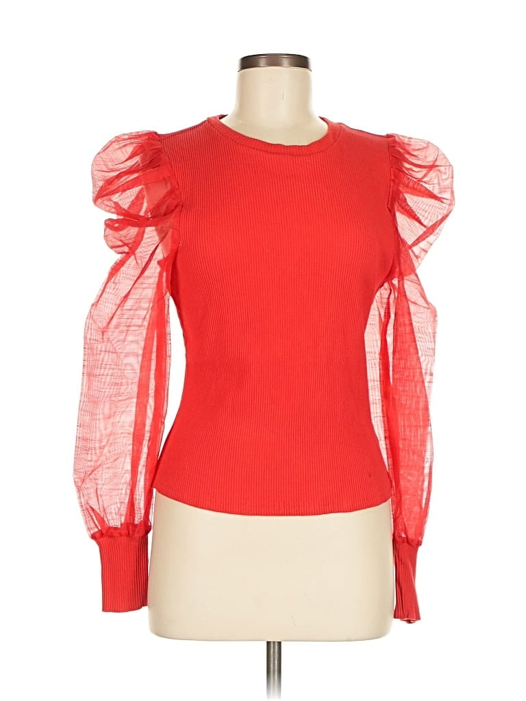 Pre-owned Left Coast By Dolan Long Sleeve Top Red Ruffles Neckline Tops