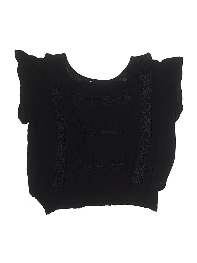 Pre-owned Justice Kids' Short Sleeve Top Black Ruffles Neckline Tops