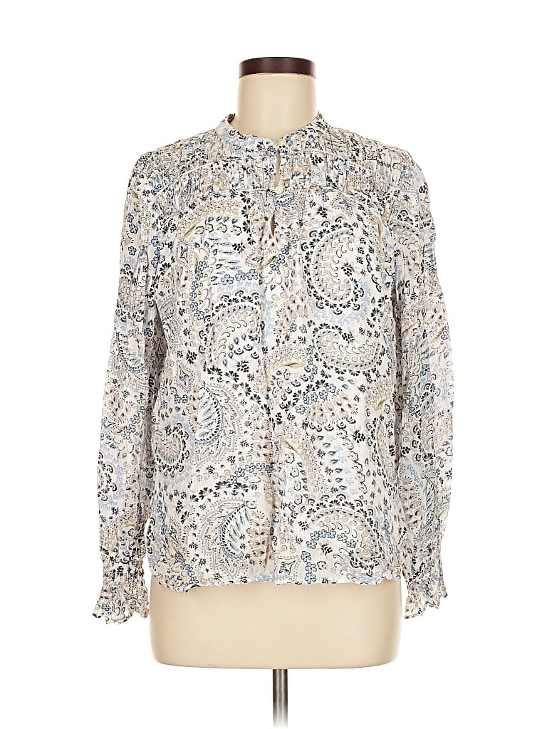 Pre-owned Ann Taylor Loft Long Sleeve Blouse In Silver