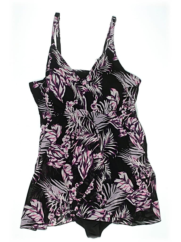 Pre-owned Catherines Swimsuit Top Purple Print Pattern Swimwear