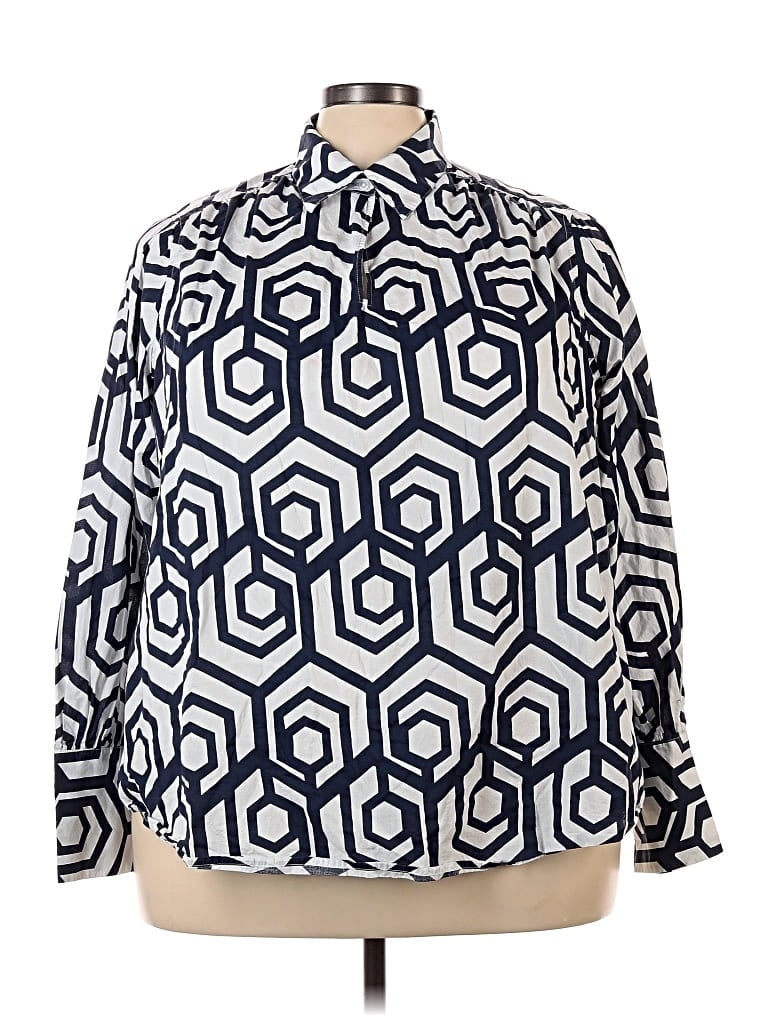 Pre-owned Lane Bryant Long Sleeve Blouse In Blue