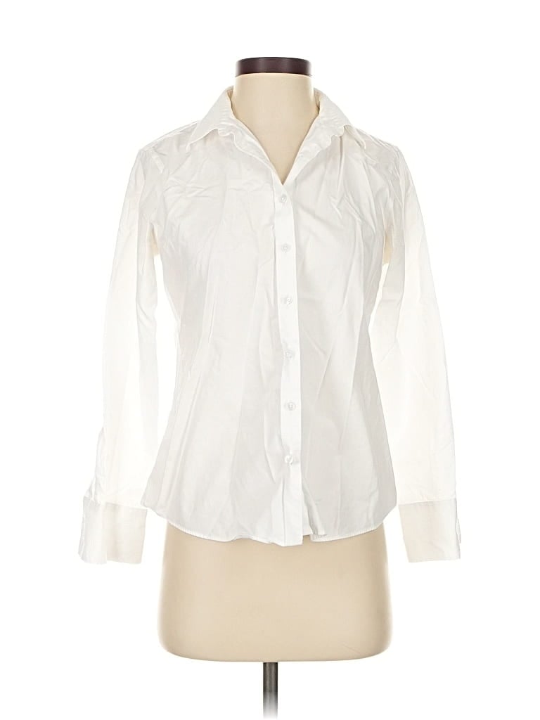 Pre-owned Lands' End Long Sleeve Blouse In White