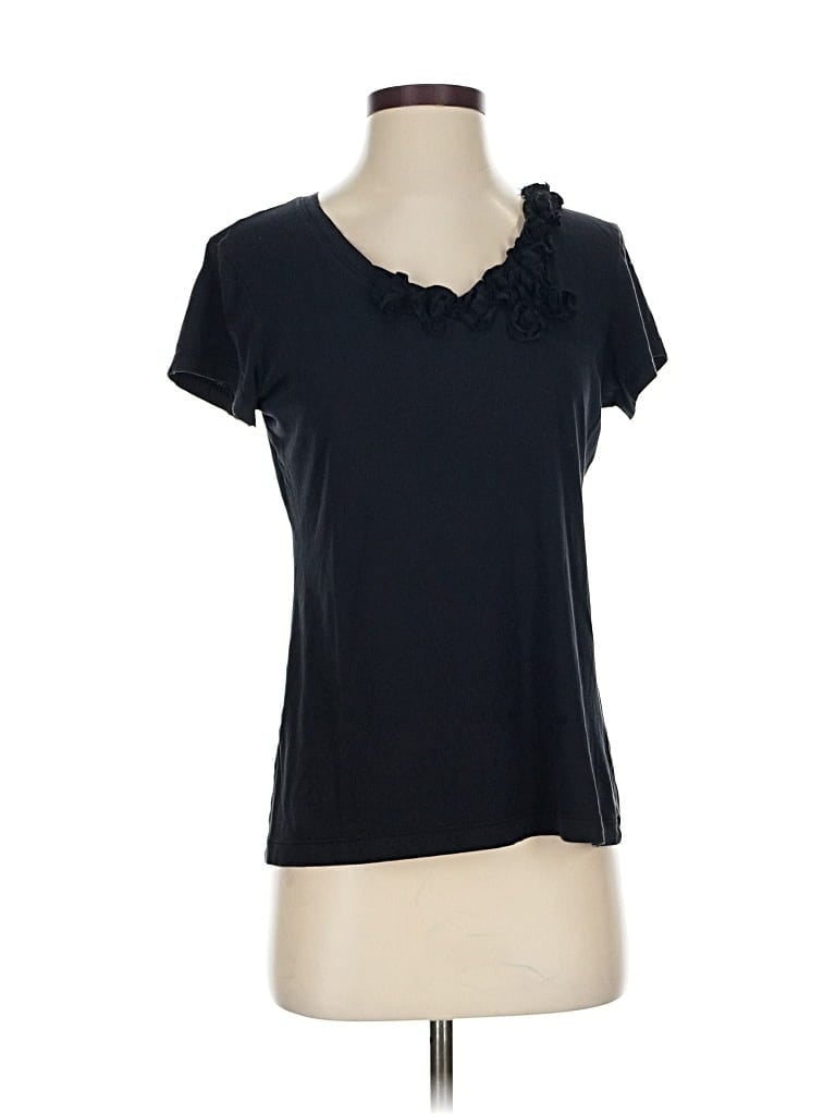 Pre-owned Garnet Hill Short Sleeve Top Black Scoop Neck Tops