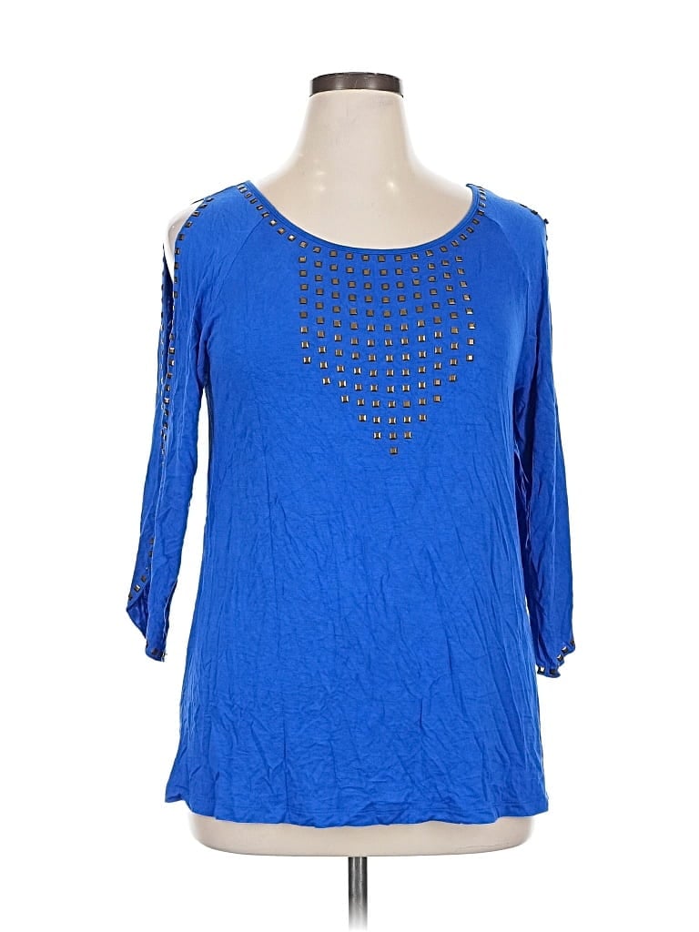 Pre-owned Rain 3/4 Sleeve Blouse In Blue