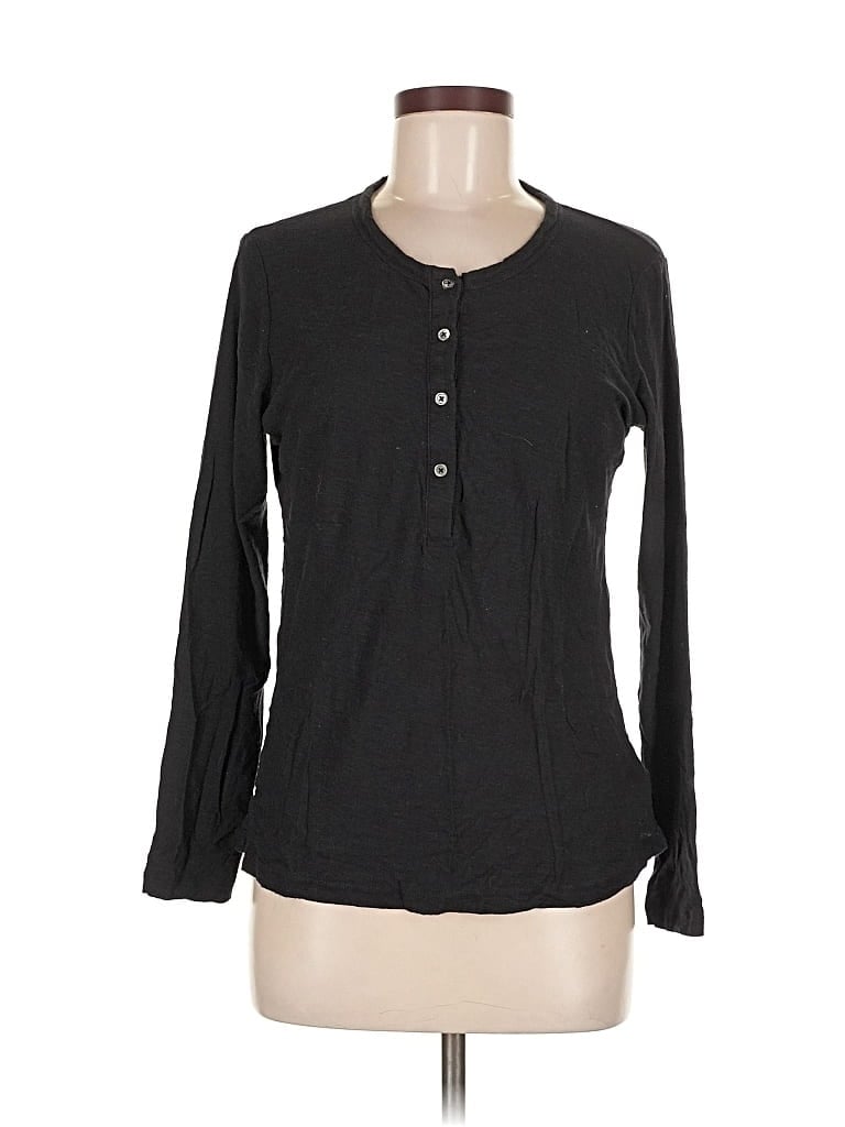 Pre-owned James Perse Long Sleeve Top Black Keyhole Neckline Tops