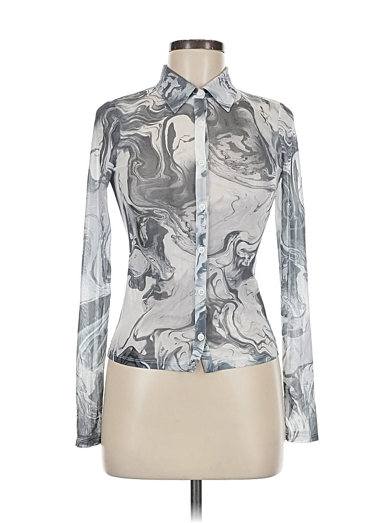 Pre-owned Acoa Collection Long Sleeve Blouse In Silver