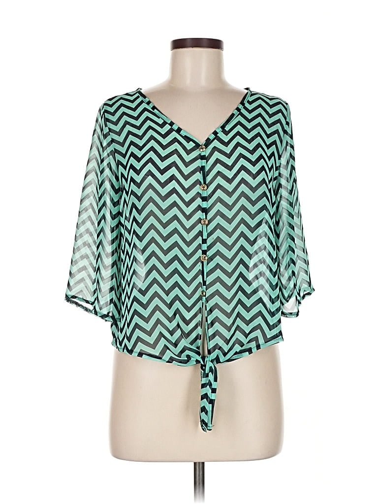 Pre-owned A'gaci 3/4 Sleeve Blouse In Green