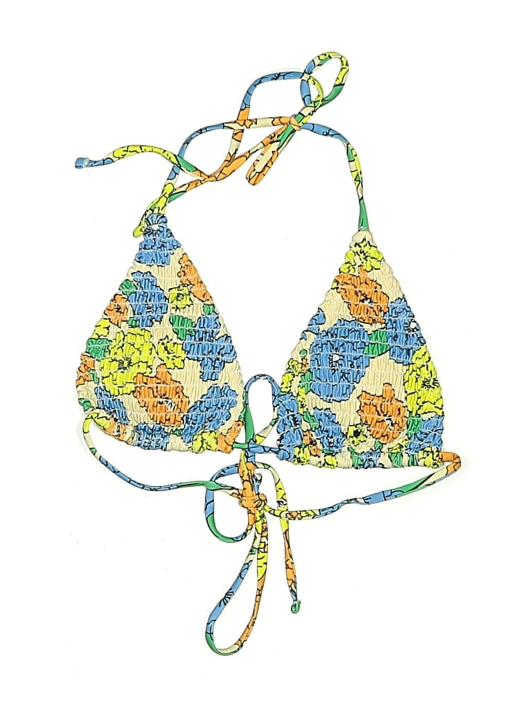 Pre-owned Unbranded Swimsuit Top Yellow Print Pattern Swimwear