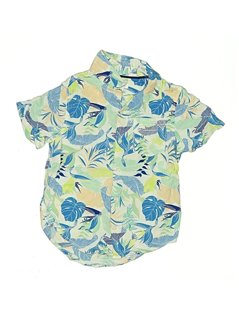 Pre-owned Cat & Jack Kids' Short Sleeve Button Down Shirt In Blue