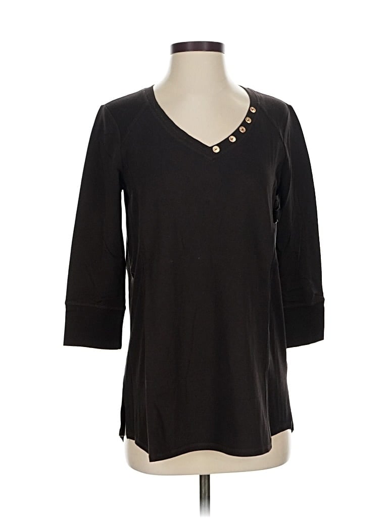 Pre-owned Zenergy By Chico's 3/4 Sleeve T-shirt In Black