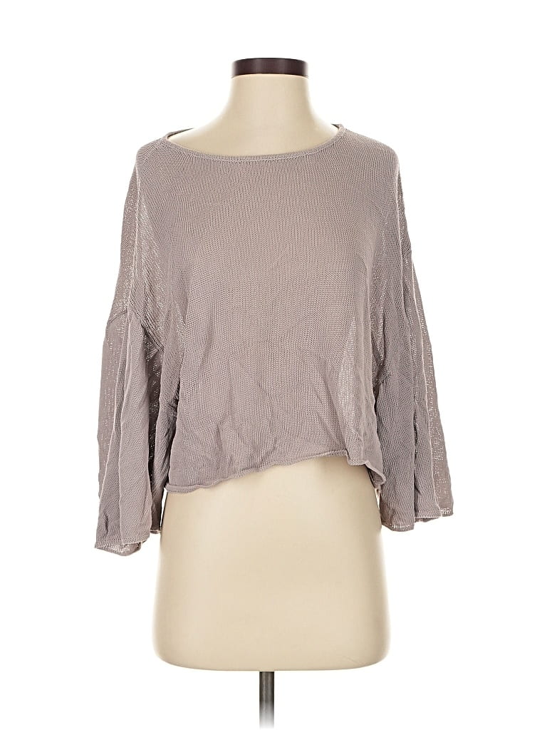 Pre-owned Eileen Fisher 3/4 Sleeve Top Gray Boatneck Tops