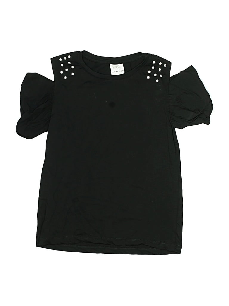 Pre-owned Zara Kids' Short Sleeve Top Black Cold Shoulder Neckline Tops