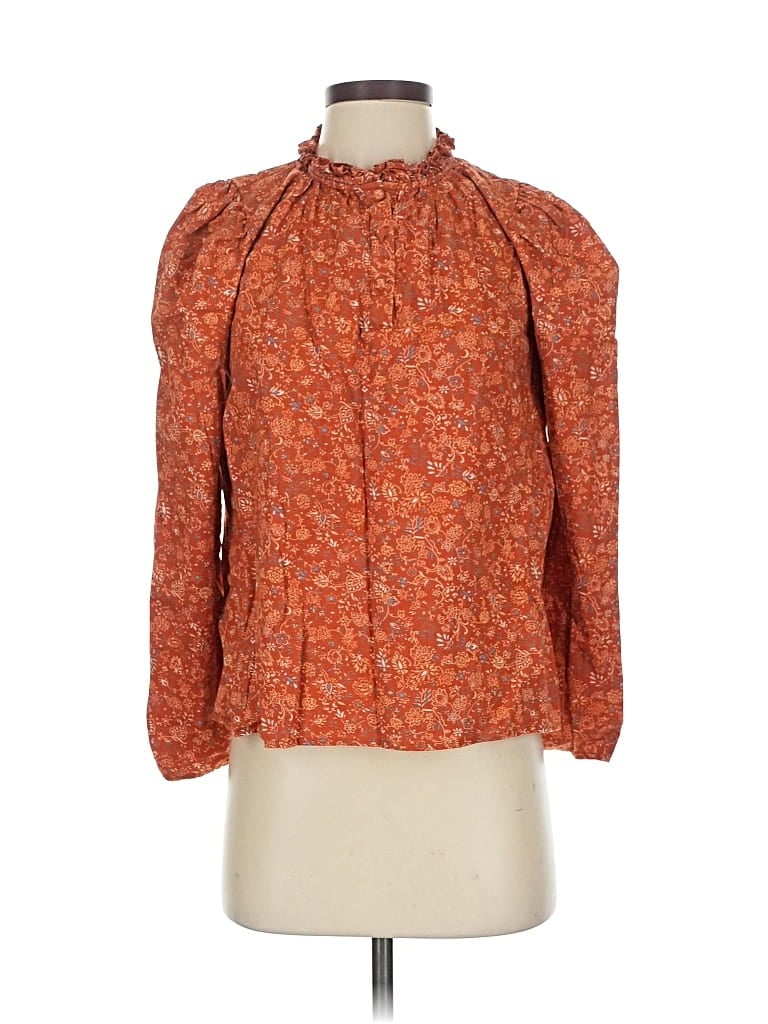 Pre-owned House Of Harlow 1960 3/4 Sleeve Blouse In Orange