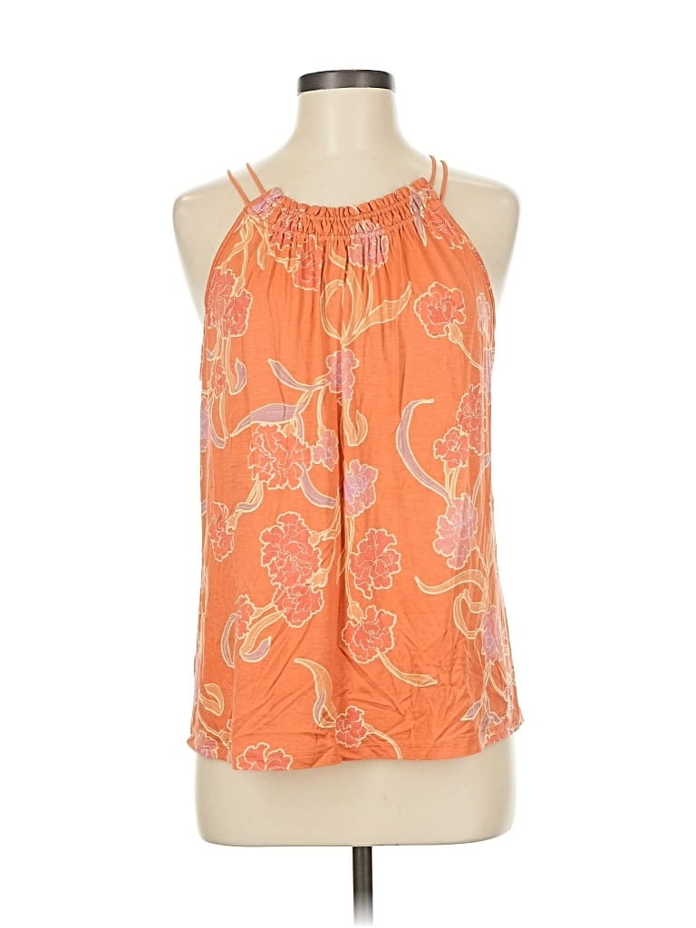 Les Serein Tank Top Orange Print Pattern Halter Neckline Tops