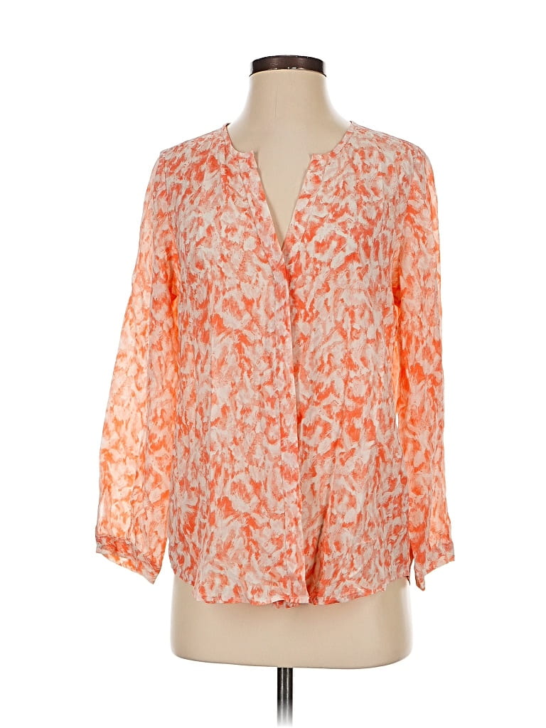 Click to view more detailed imagery on our partner's website Pre-owned Joie 3/4 Sleeve Silk Top Orange Plunge Neckline Tops
