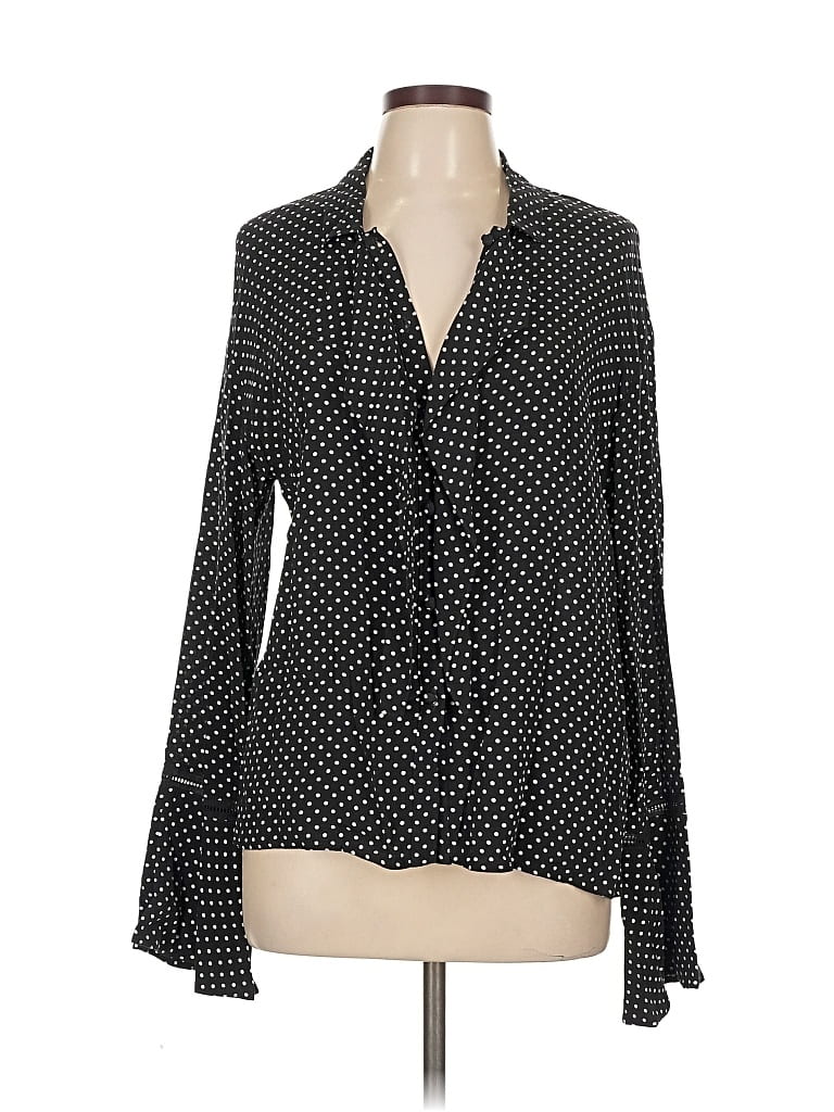 Pre-owned Three Dots Long Sleeve Blouse In Black