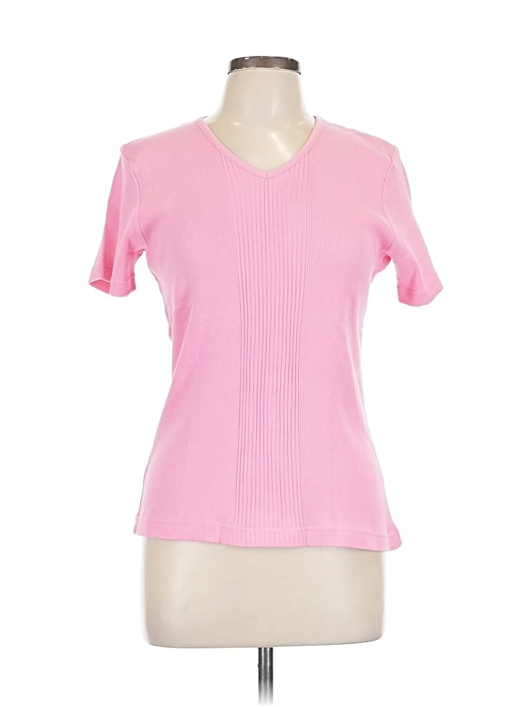 Pre-owned Leslie Fay Short Sleeve Top Pink V Neck Tops